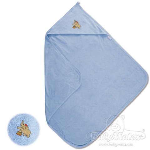Okrycie kąpielowe niemowlęce 100x100 MAXI niebieski kolor 24 z ozdobną aplikacją Okrycie kąpielowe niemowlęce 100x100 MAXI niebieski kolor 24 z ozdobną aplikacją