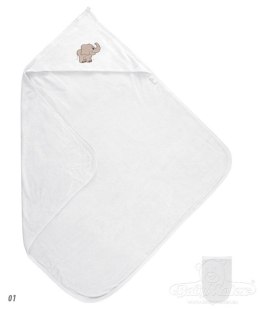 Okrycie kąpielowe niemowlęce 85x85 Frotte białe 01 z ozdobną aplikacją