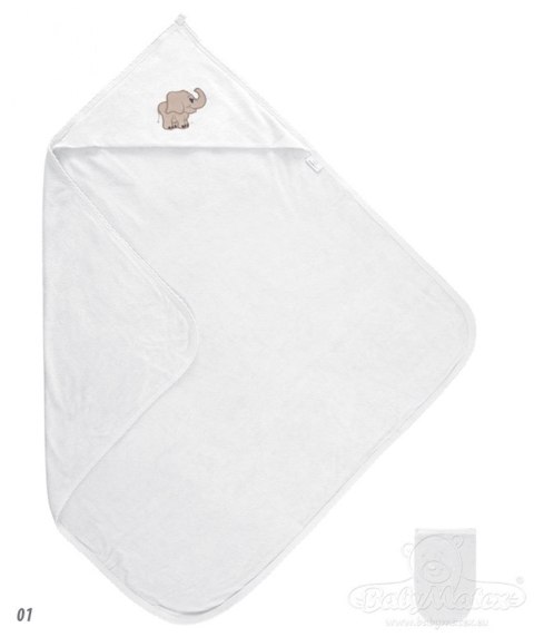 Okrycie kąpielowe niemowlęce 85x85 Frotte białe 01 z ozdobną aplikacją Okrycie kąpielowe niemowlęce 85x85 Frotte białe 01 z ozdobną aplikacją