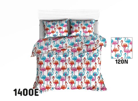 Pościel bawełniana 100x135 1400E biała flamingi kolorowe wakacyjny wzór 120N Pościel bawełniana 100x135 1400E biała flamingi kolorowe wakacyjny wzór 120N