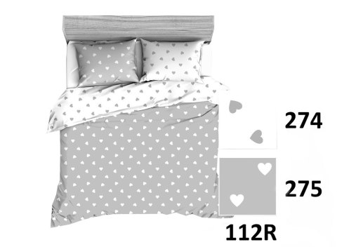 Pościel bawełniana 110x140 R112 biała szara serca serduszka 275D 274D Pościel bawełniana 110x140 R112 biała szara serca serduszka 275D 274D