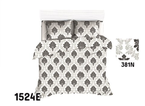 Pościel bawełniana 140x200 1524E biała szara ornamenty listki 381N Pościel bawełniana 140x200 1524E biała szara ornamenty listki 381N