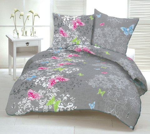Pościel z kory 140x200 732a szara motylki kolorowe ornament na guziki bawełniana Pościel z kory 140x200 732a szara motylki kolorowe ornament na guziki bawełniana